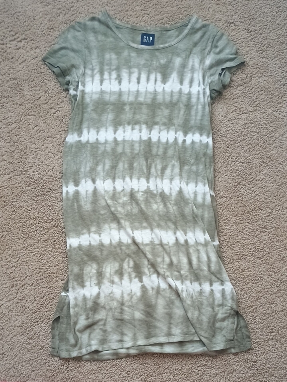GAP Olive & White Tie-Dye Tee Dress